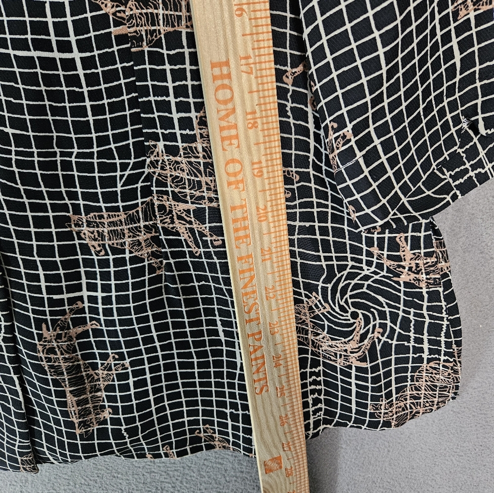 Vintage 80s Asian Design Womens XXL Button Up Shirt Zebra Black Check - Picture 5 of 10